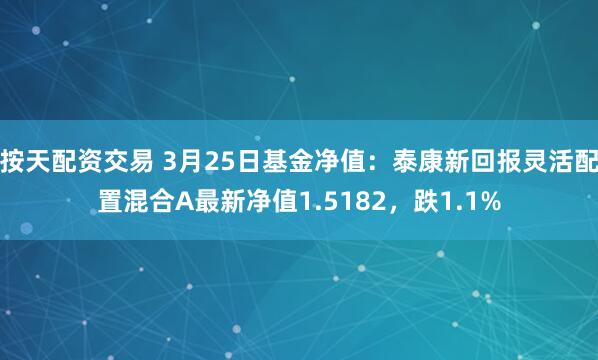 按天配资交易 3月25日基金净值：泰康新回报灵活配置混合A最新净值1.5182，跌1.1%