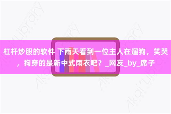 杠杆炒股的软件 下雨天看到一位主人在遛狗，笑哭，狗穿的是新中式雨衣吧？_网友_by_席子
