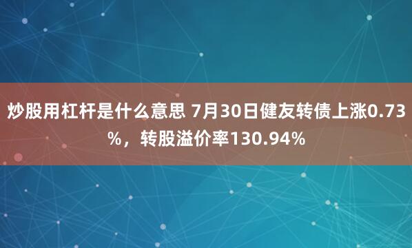 炒股用杠杆是什么意思 7月30日健友转债上涨0.73%，转股溢价率130.94%